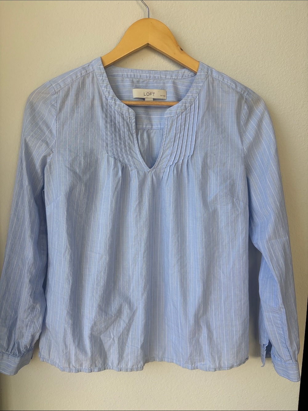 100% Cotton Sky Blue LOFT Pinstripe Blouse
